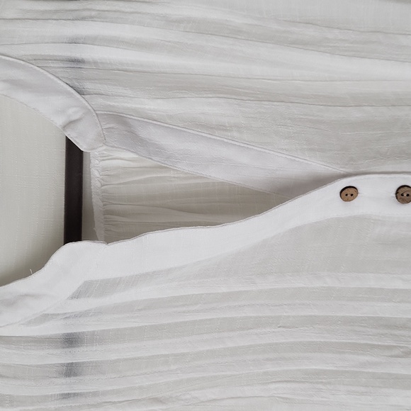 Zac & Rachel White Sheer Gauze like Top Blouse Push Up Button Tab Sleeves L - Picture 4 of 8